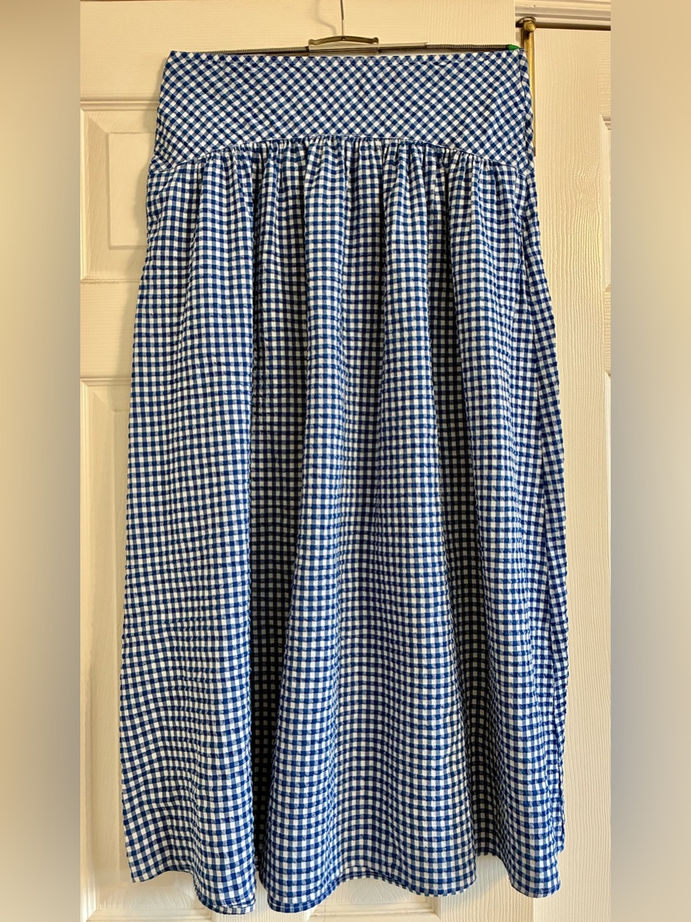 Uniqlo Blue and White A-Line Gingham Skirt